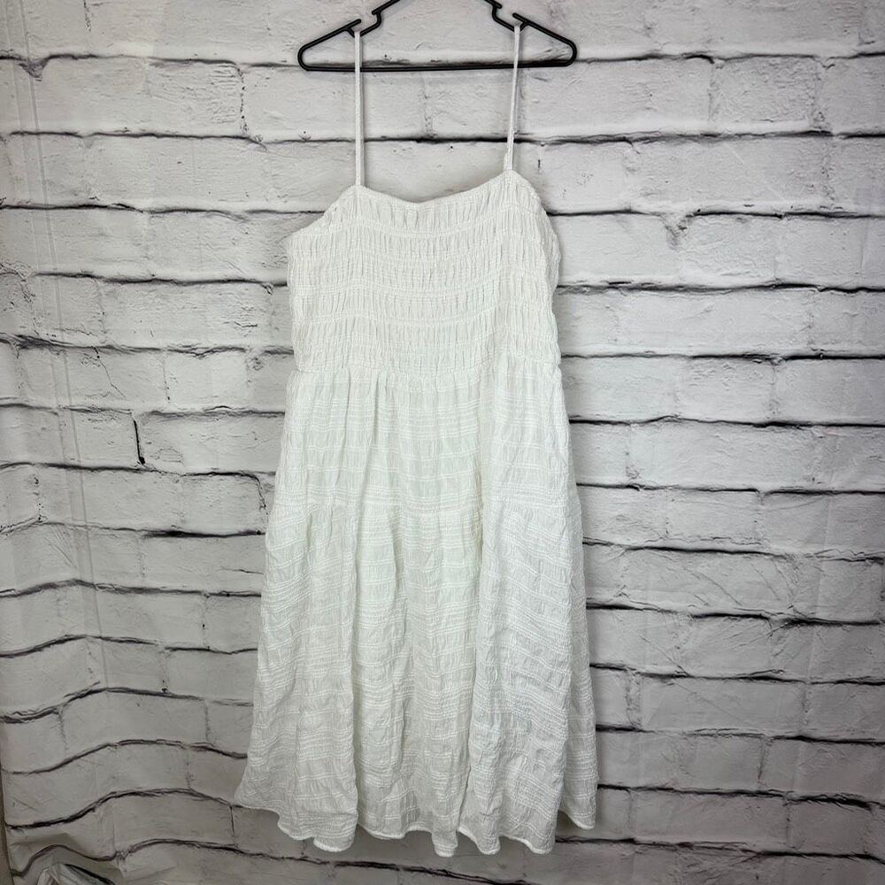 Ava & Viv White Smocked Midi Dress 3X Boho Cottagecore Summer Sundress - Picture 2 of 6